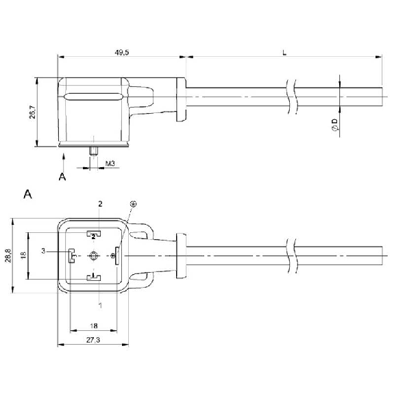 Connect. EV Forme A 18mm 24VDC; Câble PUR 5x0.50 Noir Cpc 5m-Lire la description