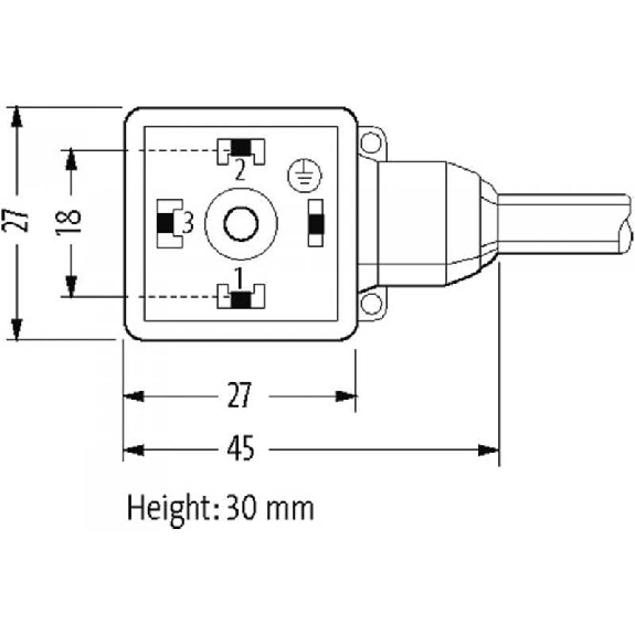 Connect. EV Forme A 18mm 0-230Vac/dc; PUR 4x0,75 Gris 10m-Lire la description
