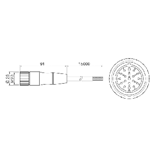 Connect.M12-F,8 poles-15m,PUR,Axial-Lire la description