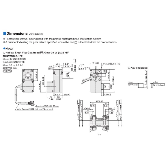 Motoréducteur Brushless DC 30W Bride 60mm 24VDC 1:10-Lire la description