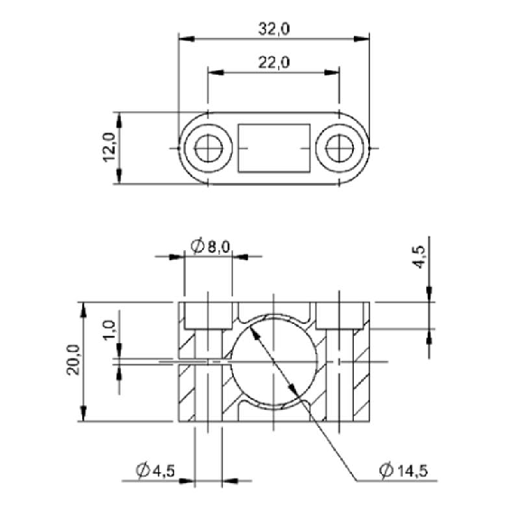 Collier de fixation pour détecteurs Ø14,5mm, 32x12x20mm, PA 6-Lire la description