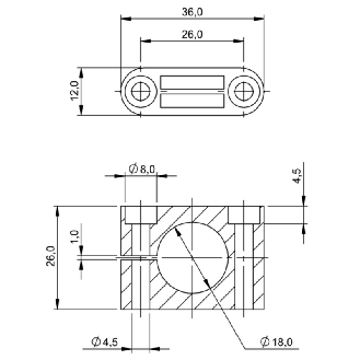 Collier de fixation pour détecteurs Ø18mm et M18, 36x12x26mm, PA 6-Lire la description