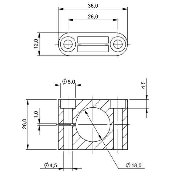 Collier de fixation pour détecteurs Ø18mm et M18, 36x12x26mm, PA 6-Lire la description