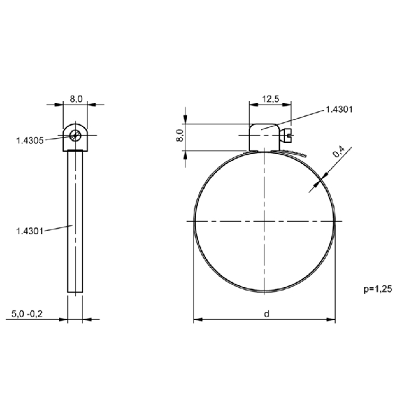 Collier de fixation pour BMF, Ø68-79 mm, Acier inoxydable (1.4301)-Lire la description