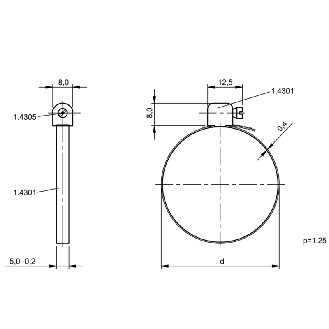 Collier de fixation pour BMF, Ø68-79 mm, Acier inoxydable (1.4301)-Lire la description