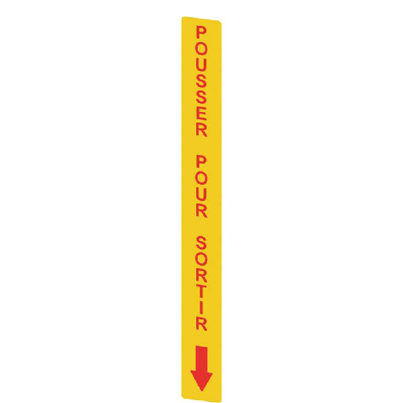 Adhésif jaune en PC, 300x32mm inscript. rouge POUSSER POUR SORTIR""-Lire la description