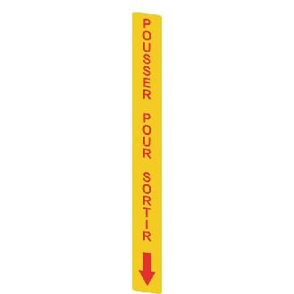 Adhésif jaune en PC, 300x32mm inscript. rouge POUSSER POUR SORTIR""-Lire la description