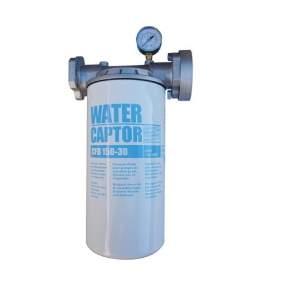 Filtre à eau et particules, débit maxi 100 l/min, 25 µm, tête avec manomètre compatible essence-Leggi tutto