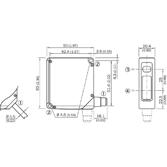 Laser de mesure CMOS P=60-210mm 4-20mA, PNP (x2), M12 8P-Lire la description
