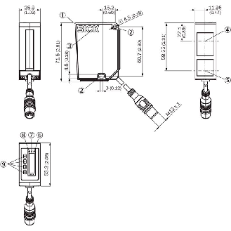 Laser de mesure P=200-1000mm 4-20mA/0-10Vdc / M12 5P+C0.2m-Lire la description