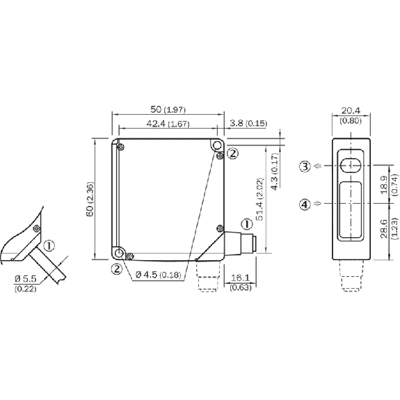 Laser de mesure CMOS P=40-60mm PNP (x2), M12 8P-Lire la description