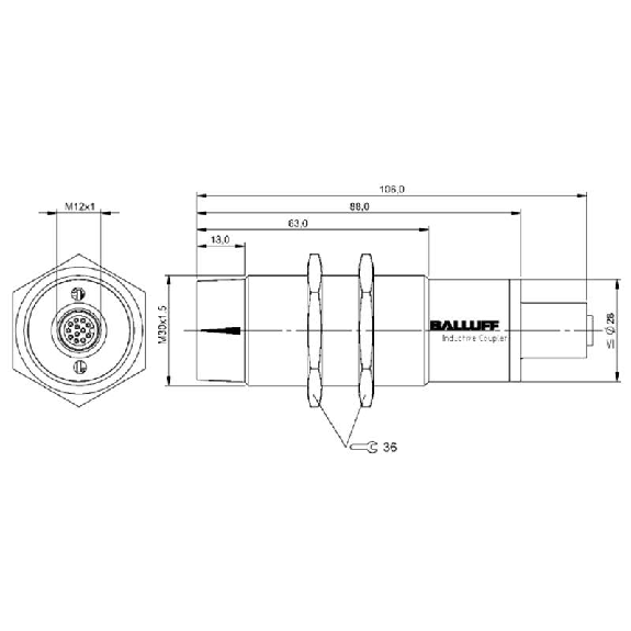 Coupleur inductif, Unidirect., M30, Remote, 8xPNP, P5mm, M12 12P-Lire la description