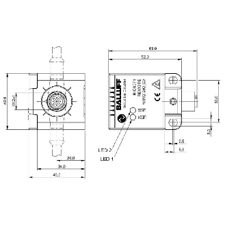 Coupleur inductif, Bidirect., 40x40, Remote, IO-Link, P5mm, M12 5P-Lire la description