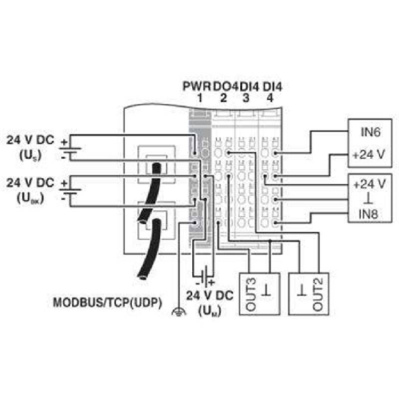 Coupleur de bus Modbus/TCP avec 8 entrées DC et 4 sorties DC Coupleur de bus Modbus/TCP avec 8 entrées DC et 4 sorties DC-Lire la description