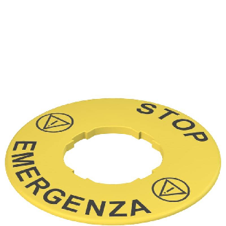 Étiquette avec un trou, Ø 60 mm, disque jaune, "STOP EMERGENZA"-Lire la description