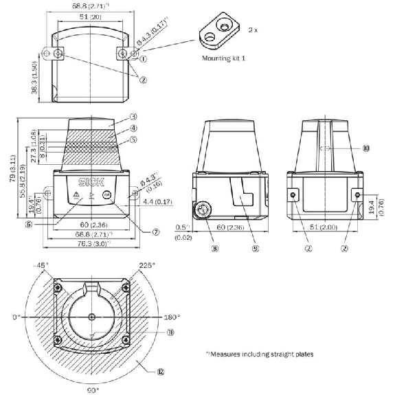 Capteur 2D-LiDAR Indoor 0,05 ... 4m, Horizontal (270°), 16 champs-Lire la description