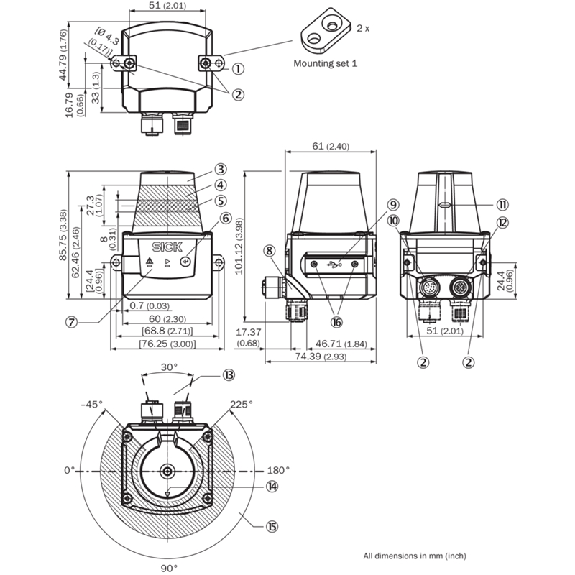 Capteur 2D-LiDAR Outdoor 0,05 ... 10 m, Horizontal (270°), 16 champs Capteur 2D-LiDAR Outdoor 0,05 ... 10 m, Horizontal (270°), 16 champs-Lire la description