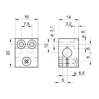 Bride de fixation pour inductif 6,5mm / Boîtier plastique 20x16x14 mm-Lire la description