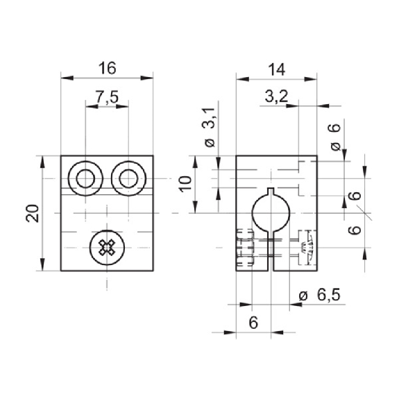 Bride de fixation pour inductif 6,5mm / Boîtier plastique 20x16x14 mm-Lire la description