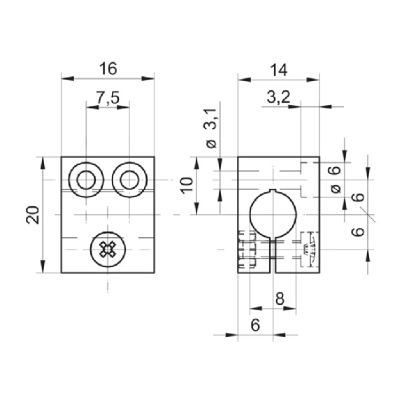 Bride de fixation pour inductif 8mm / Boîtier plastique 20x16x14 mm-Lire la description