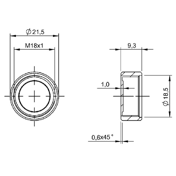Capuchon de protection pour M18x1, Ø 21,50 /Ø 18,00mm x 9,30mm, POM-Lire la description