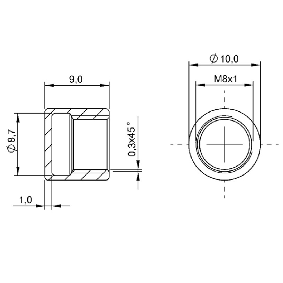 Capuchon de protection pour M08x1, Ø 10 x 9 mm, PTFE-Lire la description
