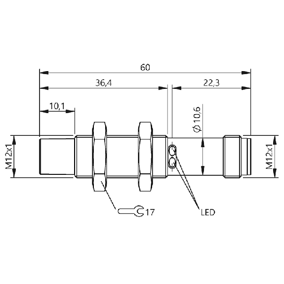 DPC M12 PushPull NO P8mm non noyé 60(26,3)mm Inox / M12 4P-Lire la description