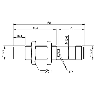 DPC M12 PushPull NO P8mm non noyé 60(26,3)mm Inox / M12 4P-Lire la description
