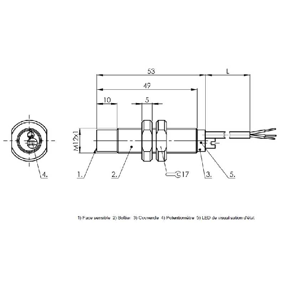 DPC M12 PNP NO P8mm non noyé lg53mm PTFE / Câble 2m PTFE-Lire la description