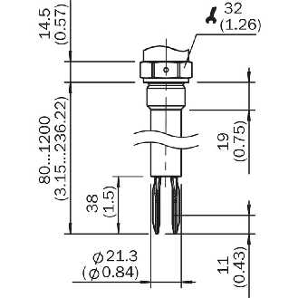 Capteur de niveau sonde 130mm PNP, G ¾ A PN 64, M12 4P-Lire la description