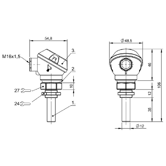 Capteur de niveau capacitif PNP NF IP67/IP68 10bar / Bornes-Lire la description