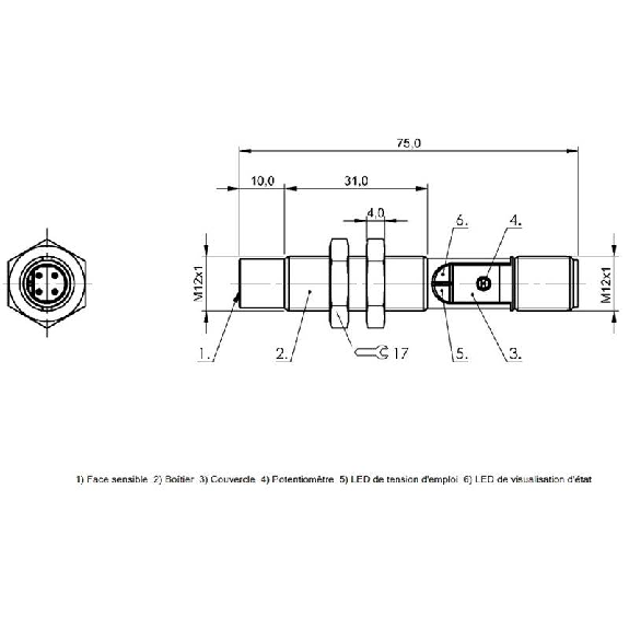 DPC M12 PNP NO P8mm Pot. non noyé lg75mm 10-30Vdc / M12 4P-Lire la description
