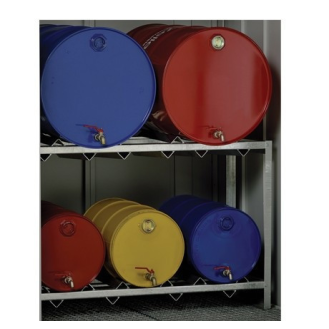 Rayonnage fûts 2 niveaux de 2 fûts de 200 litres ou 3 fûts de 60 litres-Lire la description