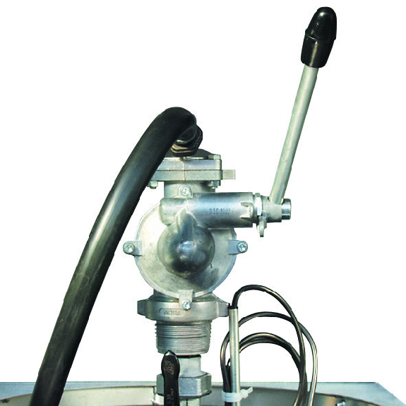 Pompe manuelle double effet 40 l/min certifiée ATEX, bec verseur, 4 m de flexible DN 19-Lire la description