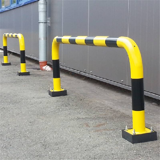 Arceau de sécurité Ø76mm 390x375 (HxL), jaune/noir, avec platine-Lire la description