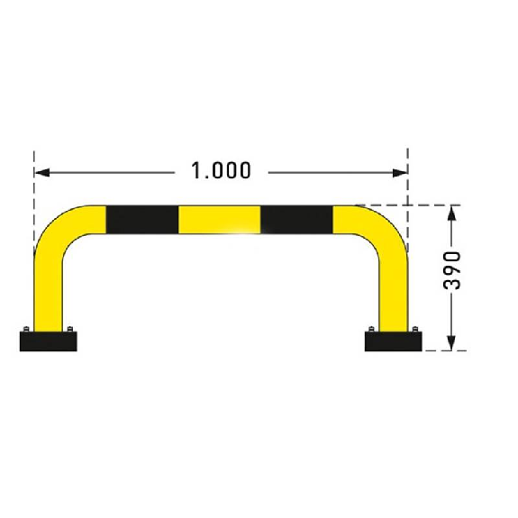 Arceau de sécurité Ø76mm 390x1000 (HxL), jaune/noir, avec platine-Lire la description