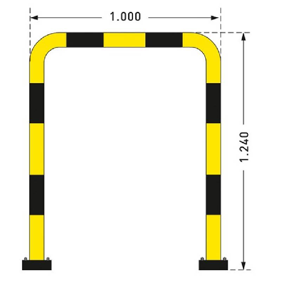 Arceau de sécurité Ø76mm 1240x1000 (HxL), jaune/noir, avec platine Arceau de sécurité Ø76mm 1240x1000 (HxL), jaune/noir, avec platine-Lire la description