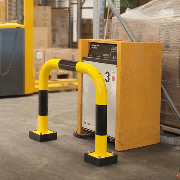 Arceau de sécurité Ø76mm 1240x1000 (HxL), jaune/noir, avec platine Arceau de sécurité Ø76mm 1240x1000 (HxL), jaune/noir, avec platine-Lire la description