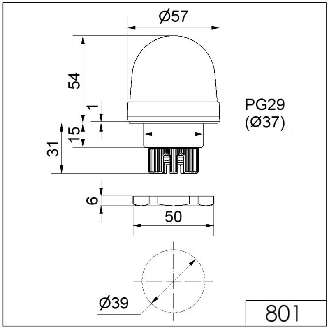 Feu permanent DEL EM 230VAC VERT Ø57mm IP65 NOIR-Lire la description