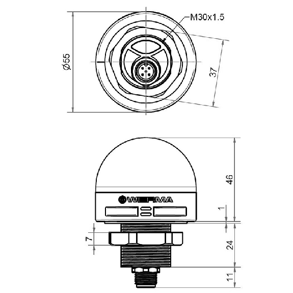 Feu 7 couleurs + Ronfleur 85db 10-30Vdc RGB M12 5P-Lire la description