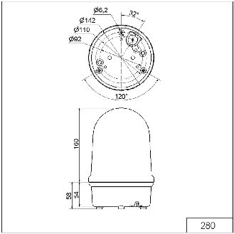 Feu EVS LED BM 115-230VAC ORANGE Ø142mm IP65 NOIR-Lire la description