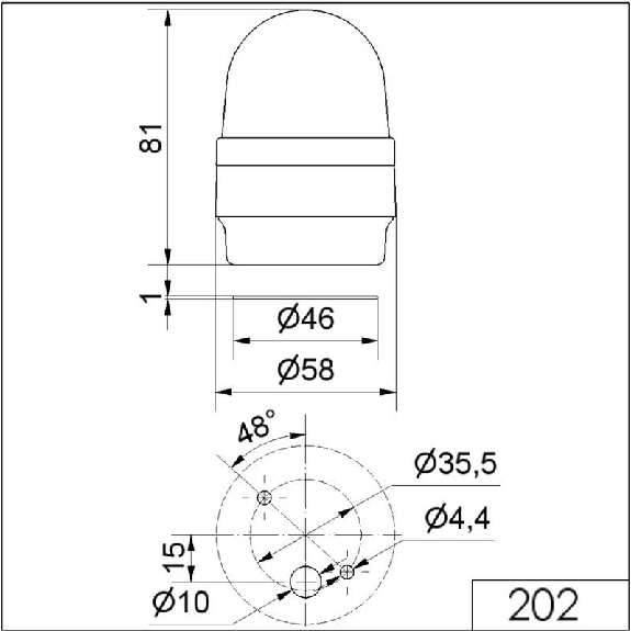 Feu à éclats BM 230VAC ROUGE IP65 Ø58mm NOIR-Lire la description