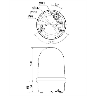 Feu d'obstacle DEL BM 230VAC ROUGE IP65 Ø142mm NOIR-Lire la description