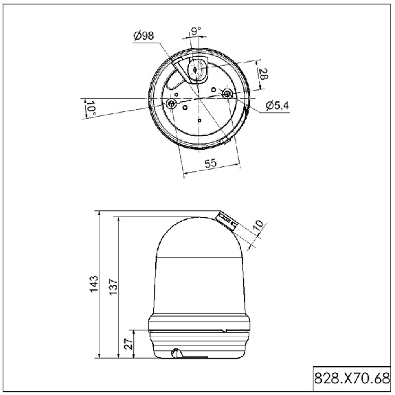 Feu à éclats BM 230VAC TRANSPARENT IP65 Ø98mm NOIR-Lire la description