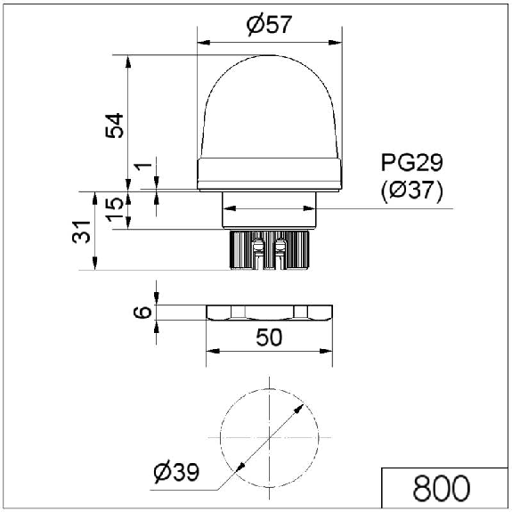 Feu permanent EM 12-240VAC/DC VERT IP65 Ø57mm-Lire la description