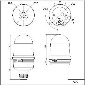 Feu tournant DEL BM 24VDC ROUGE IP65 Ø98mm-Lire la description