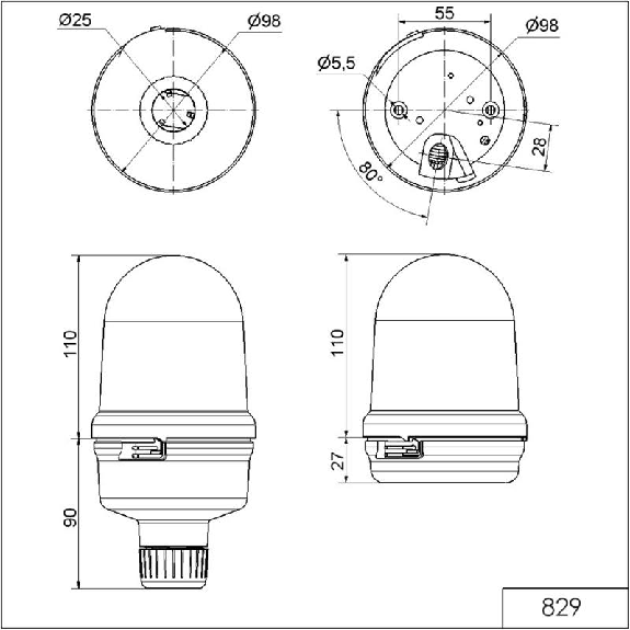 Feu perm./clign./tourn. DEL BM 24VDC VERT IP65 Ø98mm NOIR Feu perm./clign./tourn. DEL BM 24VDC VERT IP65 Ø98mm NOIR-Lire la description
