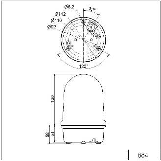 Feu rotatif Fresnel 115-230VAC ORANGE IP65 Ø142mm NOIR-Lire la description