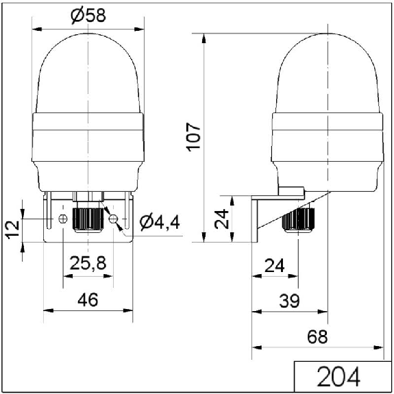 Feu permanent DEL WM 230VAC VERT Ø58mm IP65 NOIR-Lire la description