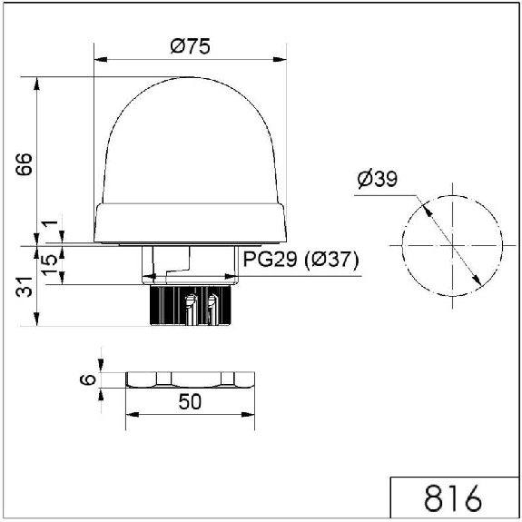 Feu permanent DEL EM 115VAC ORANGE IP65 Ø75mm NOIR-Lire la description
